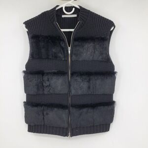 Tiki Tirawa Paris Black Wool Rabbit Fur Knit Zip Front Vest Designer France Glam